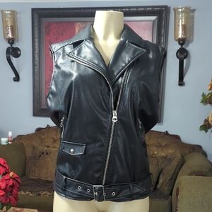 H&M Black Leather Biker Vest